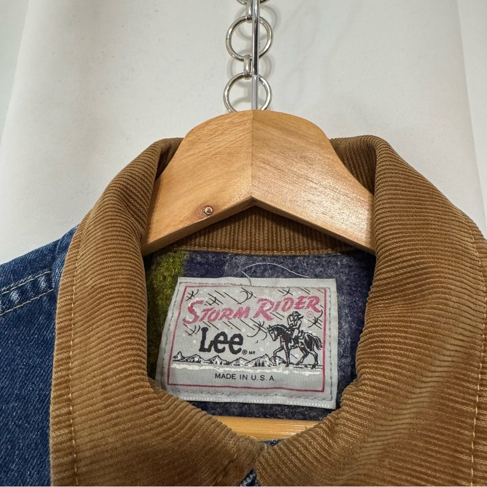 Vintage Lee Storm Rider Denim Jacket with Tan Corduroy Collar and Blanket Lined - Picture 4 of 16
